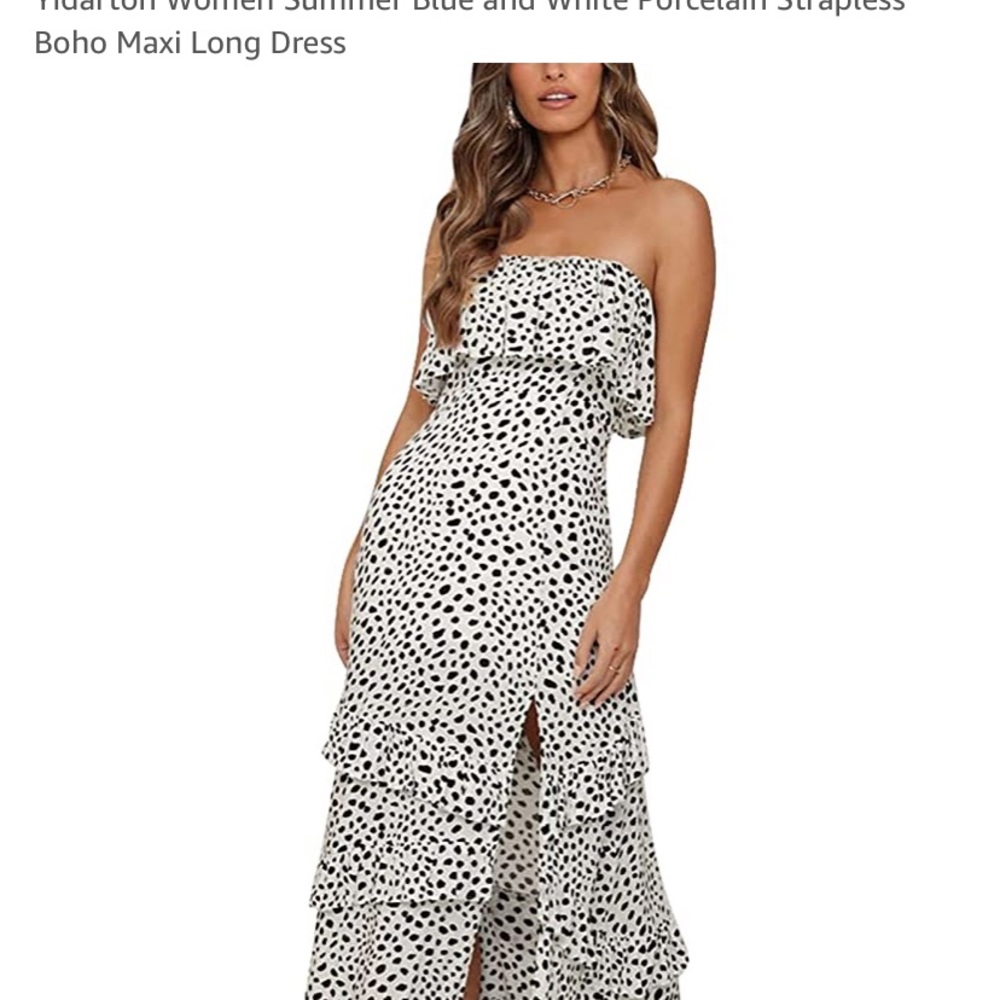 Black and white strapless dress